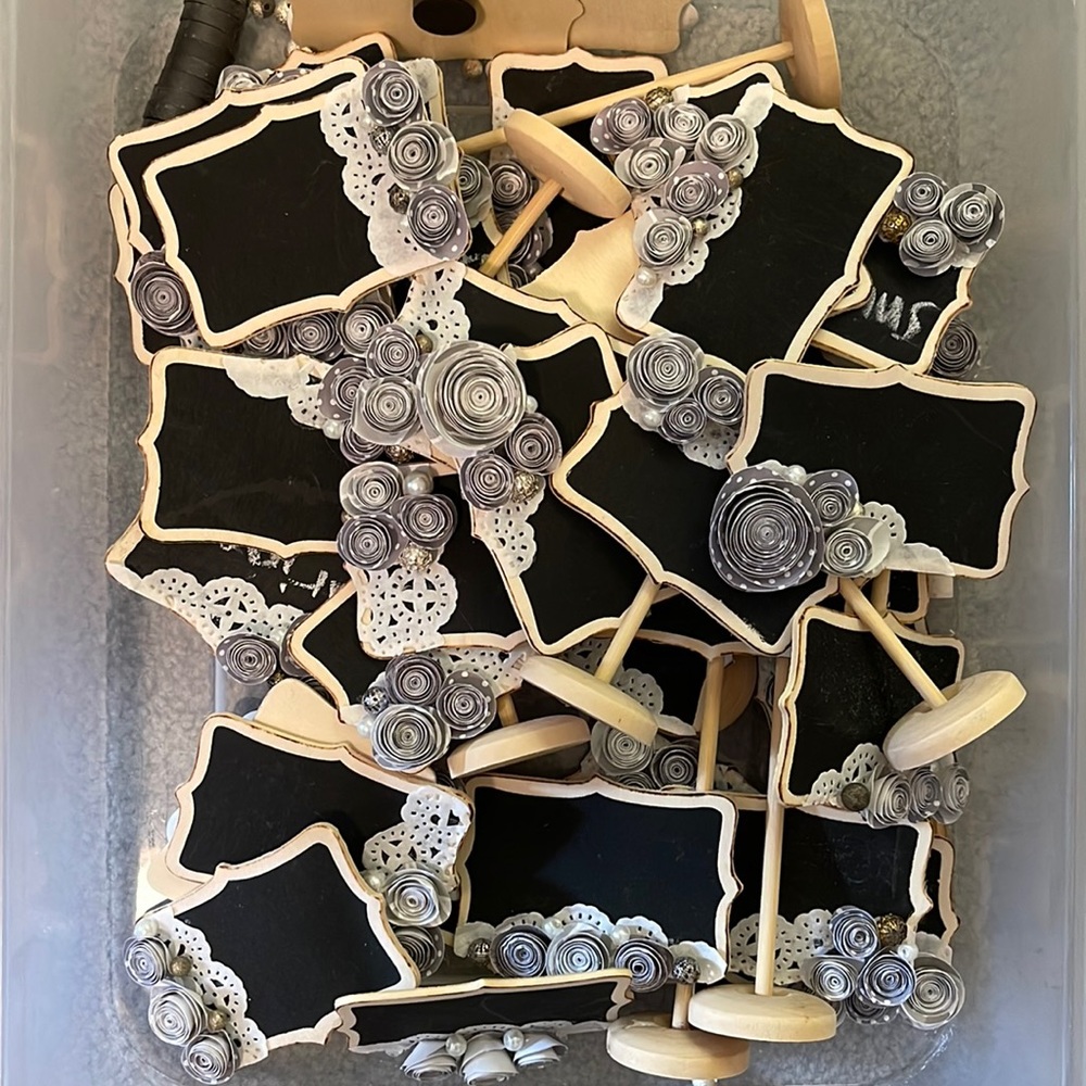 Custom Mini Chalkboards w/ Paper Flowers & Pearls